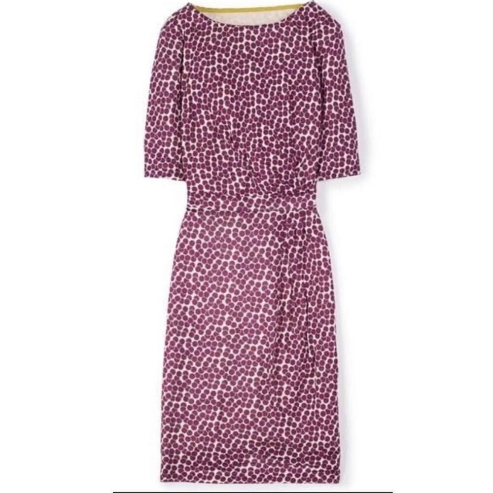 Boden Annie Fit & Flare Midi Gathered Magenta Dot Dress Twee Modest